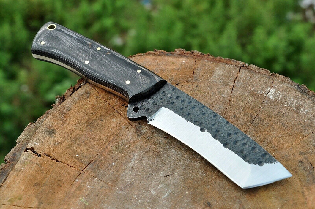 hand Forged Railroad Spike Carbon Steel Hunting Tanto Knife W/ Wood Handle - SUSA KNIVES