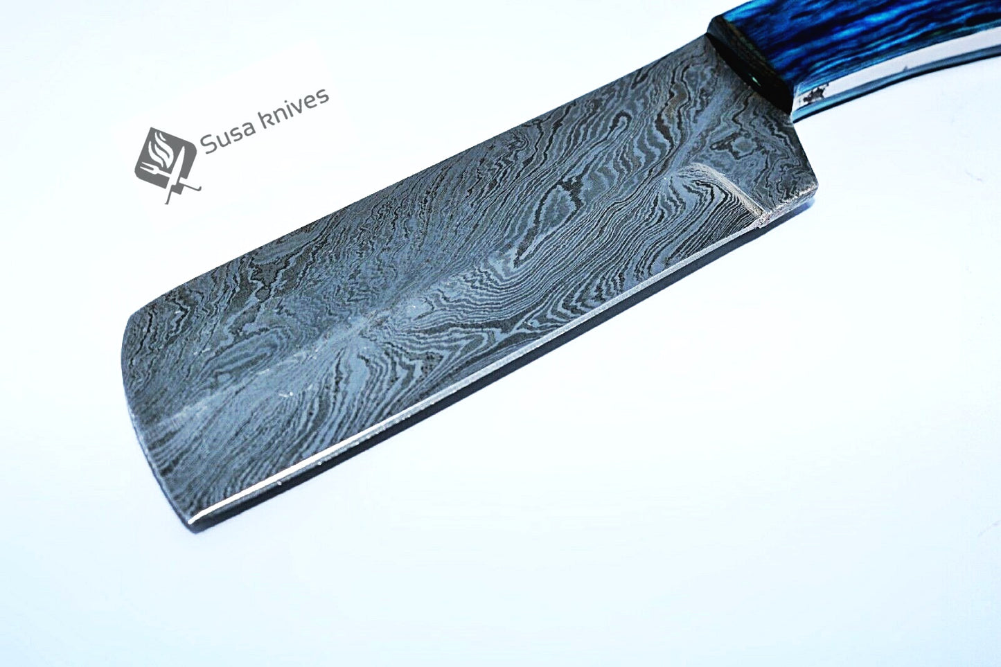 HAND FORGED DAMASCUS STEEL BULL CUTTER/COWBOY KNIFE & PUKKA WOOD HANDLE - SUSA KNIVES