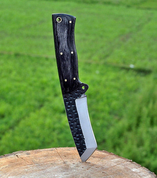 hand Forged Railroad Spike Carbon Steel Hunting Tanto Knife W/ Wood Handle - SUSA KNIVES