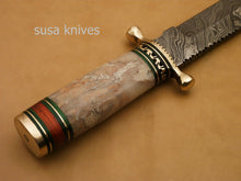 Load image into Gallery viewer, Custom Handmade Damascus Steel Hunting Bowie Knife with Colored Bone - SUSA KNIVES
