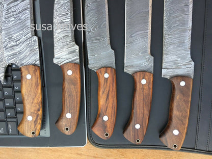 MURT ART CUSTOM HANDMADE DAMASCUS STEEL CHEF SET KNIVES - SUSA KNIVES