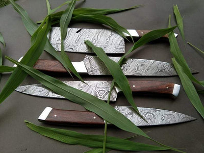 Set Of 4 Beautiful Handmade Damascus Steel Chef Knives With Leather Bag - SUSA KNIVES