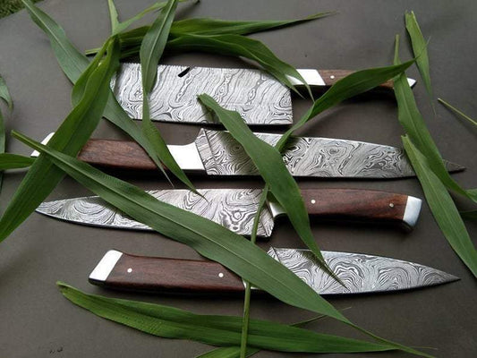 Set Of 4 Beautiful Handmade Damascus Steel Chef Knives With Leather Bag - SUSA KNIVES