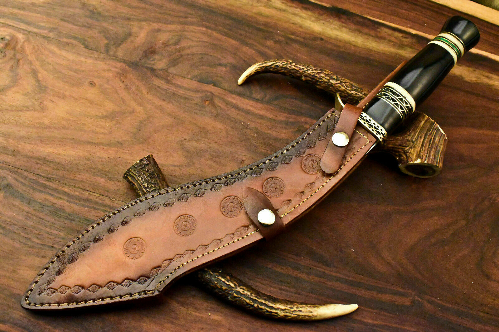 Custom Handmade Damascus Steel Kukri Knife | Sheath | Buffalo Horn Handle. - SUSA KNIVES