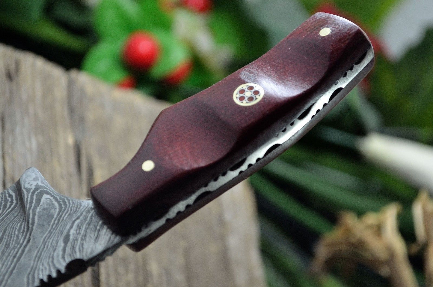 MINI POCKET CLEAVER HAND FORGED DAMASCUS STEEL CUSTOM HUNTING KNIFE WITH SHEATH - SUSA KNIVES