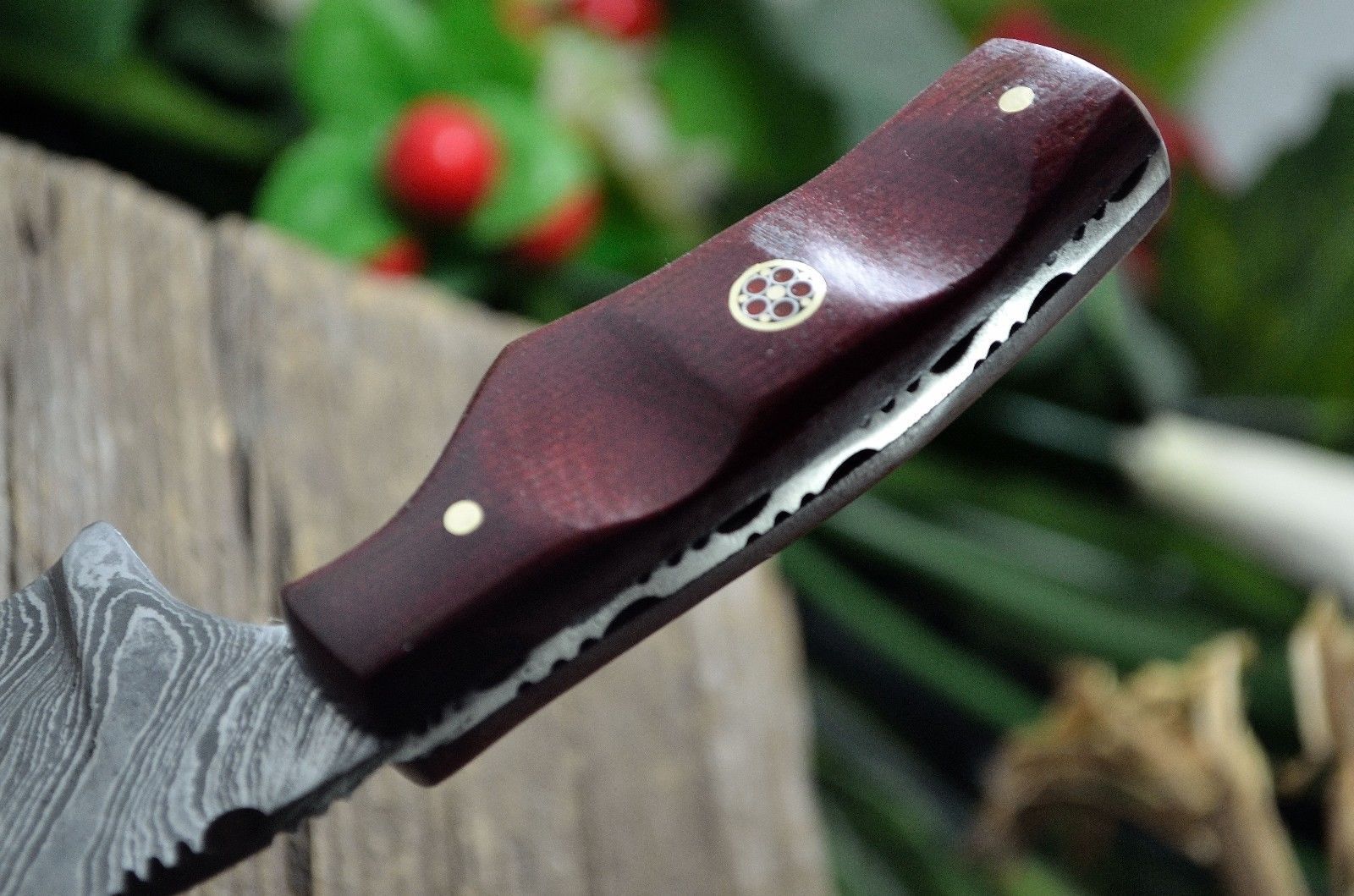 MINI POCKET CLEAVER HAND FORGED DAMASCUS STEEL CUSTOM HUNTING KNIFE WITH SHEATH - SUSA KNIVES