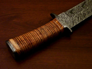 Amazing Custom Handmade Damascus Steel Hunting Knife |Sheath Leather Roll Handle - SUSA KNIVES