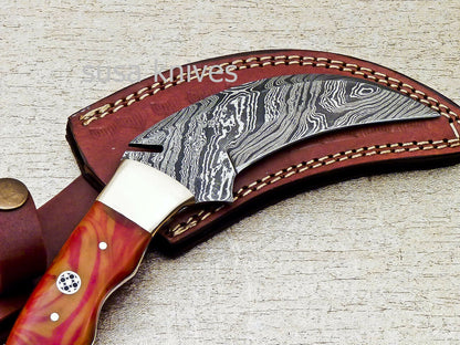 SUPERB CUSTOM HAND FORGED DAMASCUS STEEL KARAMBIT KNIFE CORIAN MATERIAL - SUSA KNIVES