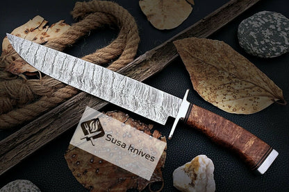 HAND FORGED DAMASCUS STEEL,STRONG GRIP OUTDOOR HUNTING,FIGHTING CLAW BOWIE KNIFE - SUSA KNIVES