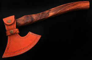 CUSTOM HAND FORGED DAMASCUS STEEL WALNUT WOOD TOMAHAWK AXE WITH LEATHER SHEATH - SUSA KNIVES