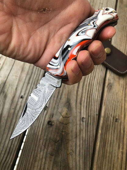 Custom HAND FORGED DAMASCUS STEEL Folding Pocket Knife W/ Back Lock - SUSA KNIVES