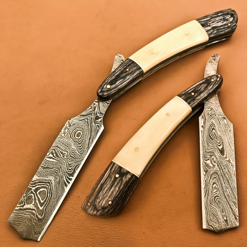 OUTSTANDING Custom Damascus Steel Folding Handmade Sharp Blade Razor CAMEL BONE - SUSA KNIVES