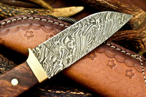 Custom Handmade Damascus Hunting Skinning Blade Hunter Camping Full Tang Knife - SUSA KNIVES
