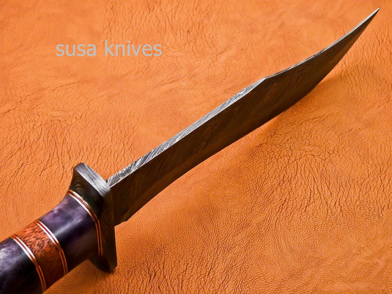 Handmade Damascus Steel Bowie Knive - Cammel Bone & Rose Wood Handle - SUSA KNIVES