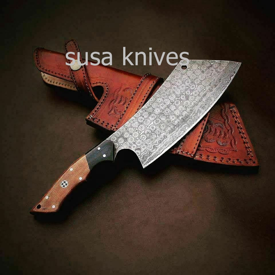 Custom Handmade Damascus Meat Cleaver Chef Knife Butcher Chopper Damascus Steel - SUSA KNIVES