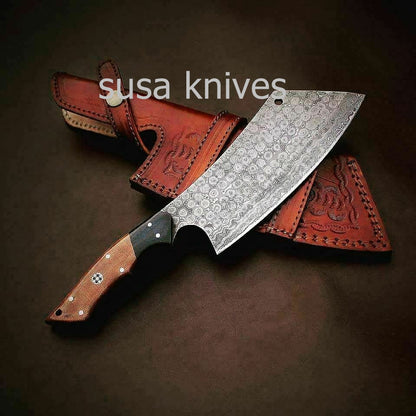Custom Handmade Damascus Meat Cleaver Chef Knife Butcher Chopper Damascus Steel - SUSA KNIVES