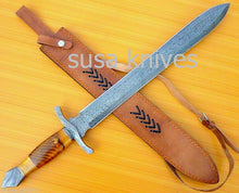 Load image into Gallery viewer, Hand-made-Damascus-steel-hunting-sword - SUSA KNIVES
