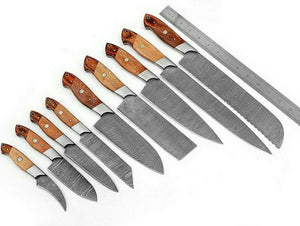 Set Of 9 Beautiful Handmade Damascus Steel Chef Knives With Leather Bag - SUSA KNIVES