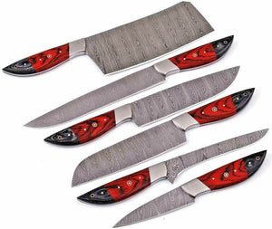 Set Of 6 Beautiful Handmade Damascus Steel Chef Knives With Leather Bag - SUSA KNIVES