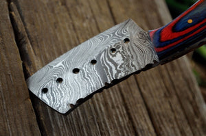 CUSTOM HANDMADE DAMASCUS STEEL MINI POCKET CLEAVER HUNTING BOOT KNIFE - SHEATH - SUSA KNIVES