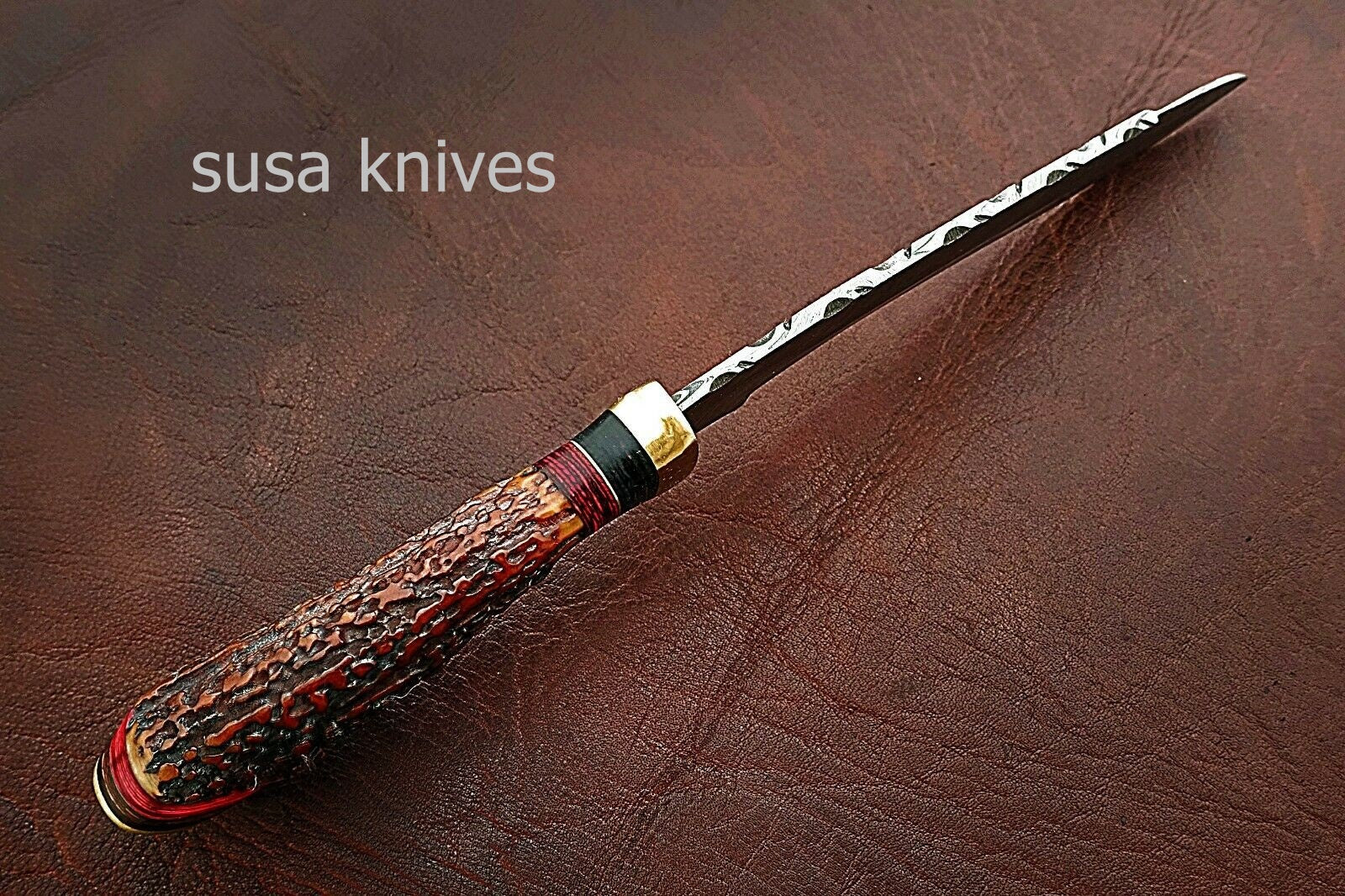 Custom Handmade Damascus Steel Kukri Style Hunting Knife with Stag Handle - SUSA KNIVES