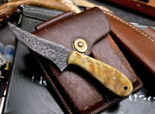 Handmade Hammered Damascus Custom Bird Fish Small Hunting Skinning Knife - SUSA KNIVES