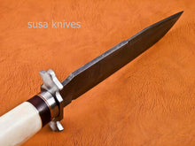 Load image into Gallery viewer, Handmade Damascus Steel Bowie Knive - Cammel Bone &amp; Rose Wood Handle - SUSA KNIVES
