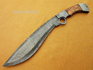 Kukri knife-Custom Handmade Damascus Steel kukri Knife Natural Rose Wood Handle - SUSA KNIVES