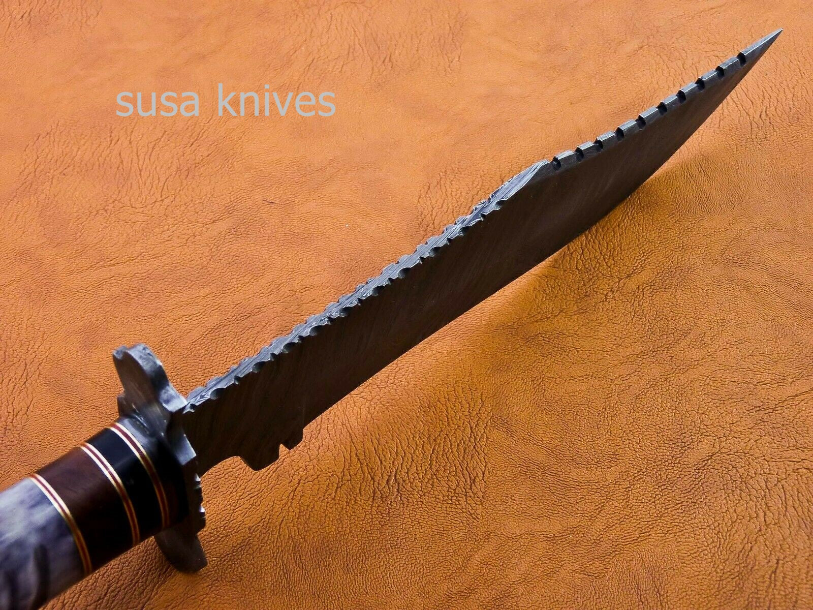 Handmade Damascus Steel Bowie Knive - Cammel Bone & Rose Wood Handle - SUSA KNIVES