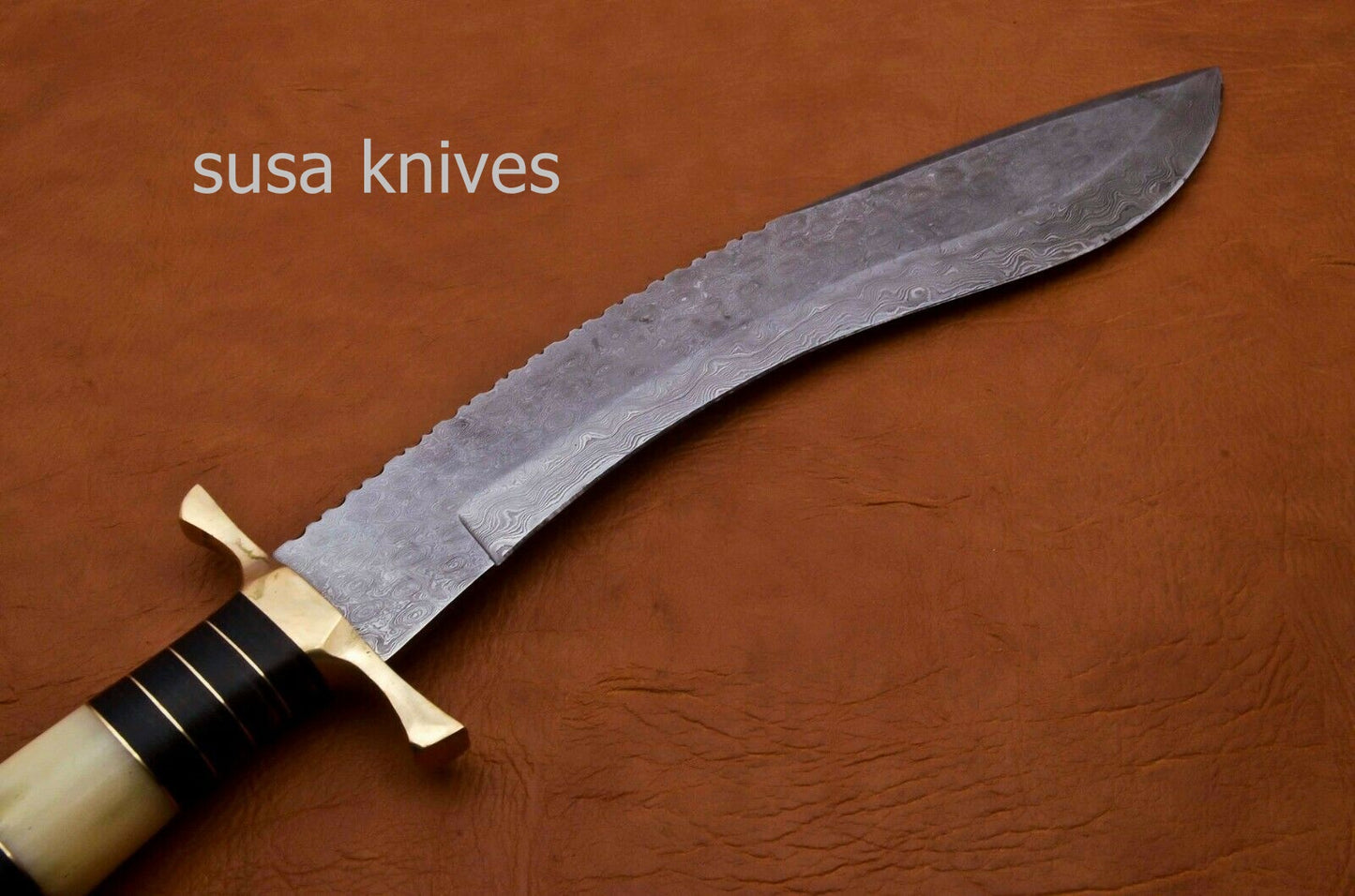 Handmade Damascus Steel Bowie Knive - Camel Bone & Micarta Handle - SUSA KNIVES