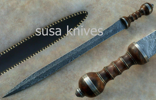 HANDMADE DAMASCUS STEEL GLADIUS SWORD KNIFE 29.50 INCHES WALNUT WOOD HANDLE - SUSA KNIVES