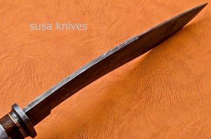 Handmade Damascus Steel Bowie Knive - Cammel Bone & Rose Wood Handle - SUSA KNIVES