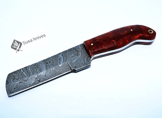 HAND FORGED DAMASCUS STEEL BULL CUTTER/COWBOY KNIFE & RISEN HANDLE - SUSA KNIVES