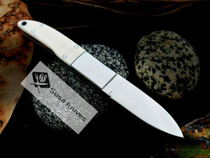 CUSTOM MADE, MIRROR POLISHED 440 C,MAMMOTH HANDLE HUNTING / FIGHTING KNIFE - SUSA KNIVES