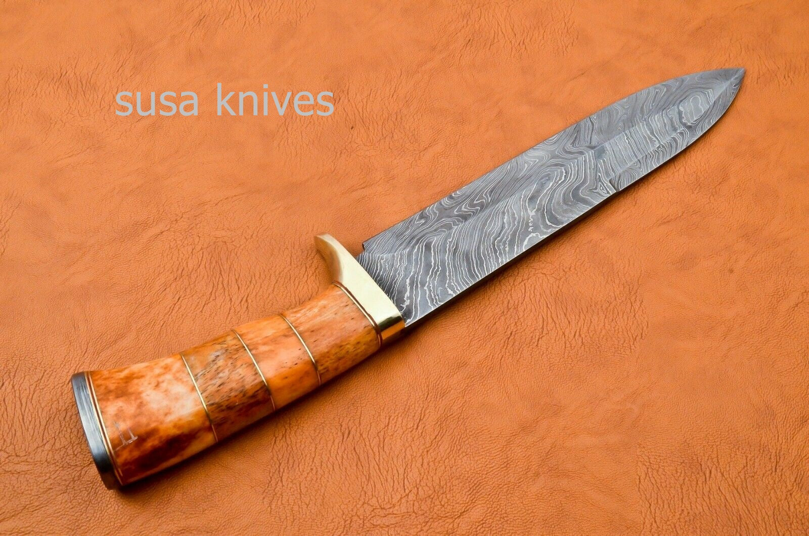Handmade Damascus Steel Bowie Knive - Coloured Cammel Bone Handle - SUSA KNIVES