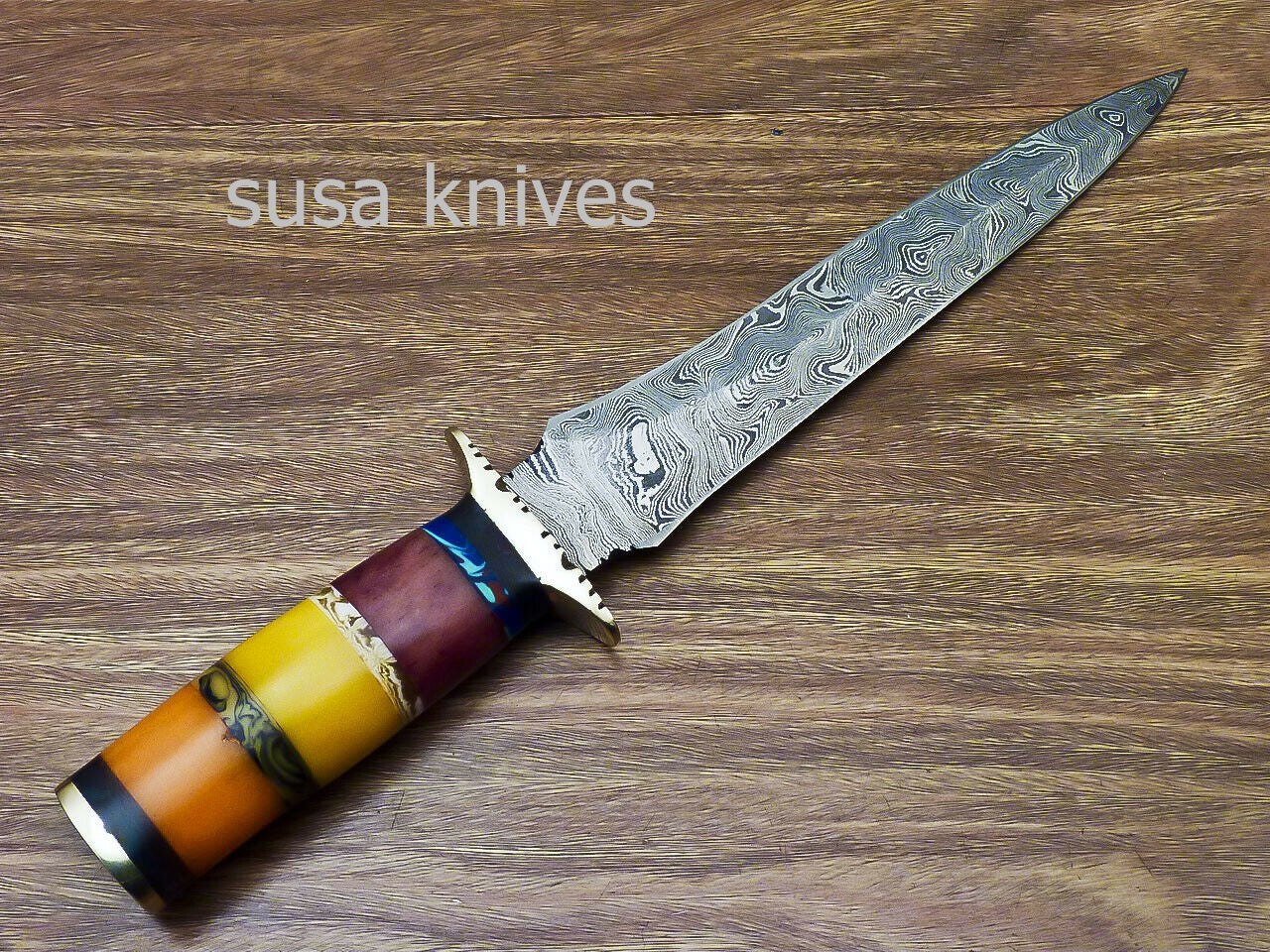 Stunning CUSTOM HAND FORGED DAMASCUS DAGGER HUNTING KNIFE CAMEL BONE - SUSA KNIVES