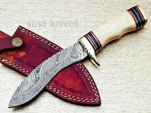 HAND FORGED DAMASCUS 9.5" KUKRI KNIFE WITH CAMEL BONE HANDLE - SUSA KNIVES