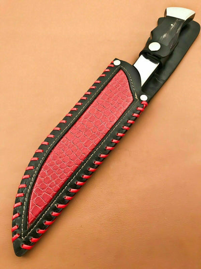 Custom Handmade Hunting Steel Hunting Knife | Sheath Buffalo Horn Handle - SUSA KNIVES