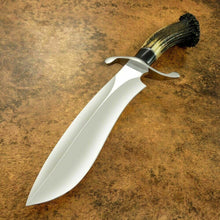 Load image into Gallery viewer, RARE CUSTOM D2 TOOL STEEL BLADE SASQUATCH BOWIE HUNTING KNIFE -STAG CROWN ANTLER - SUSA KNIVES
