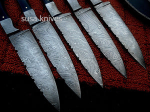 CUSTOM HAND MADE DAMASCUS STEEL CHEF KNIVES SET. (LOT OF 5) - SUSA KNIVES