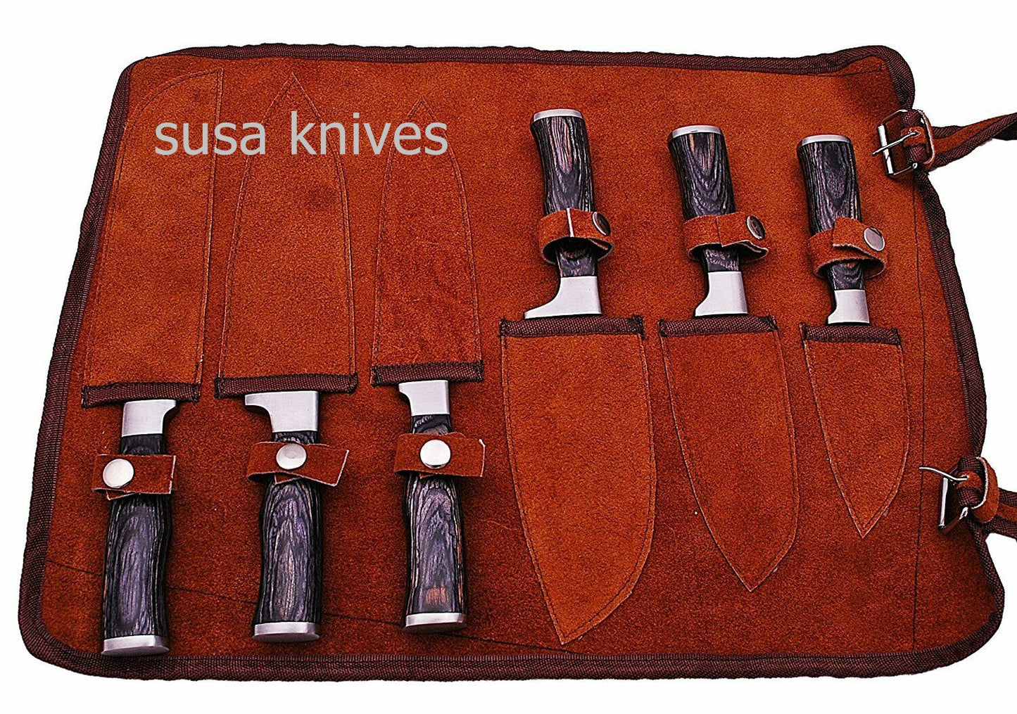 CUSTOM MADE DAMASCUS BLADE 6Pcs. CHEF/KITCHEN KNIVES SET - SUSA KNIVES