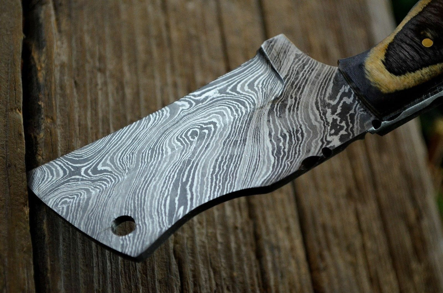 CUSTOM MADE MINI POCKET CLEAVER HUNTING KNIFE FORGED DAMASCUS STEEL WITH SHEATH - SUSA KNIVES