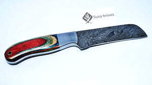 HAND FORGED DAMASCUS STEEL BULL CUTTER/COWBOY KNIFE & PUKKA WOOD HANDLE - SUSA KNIVES