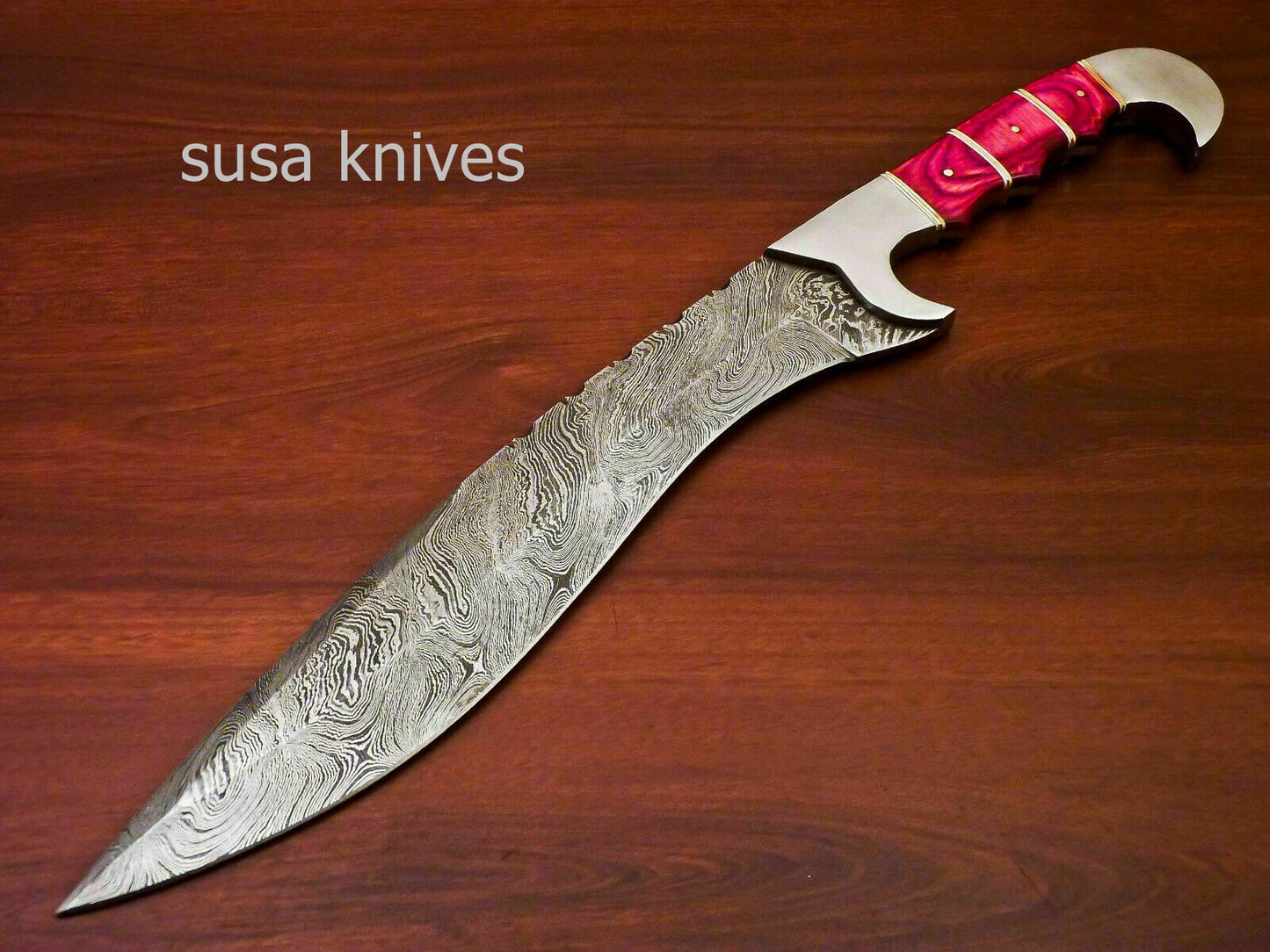 Kukri Knife -Custom Handmade Damascus Kukri Knife [Sheath] Hard Wood Handle - SUSA KNIVES