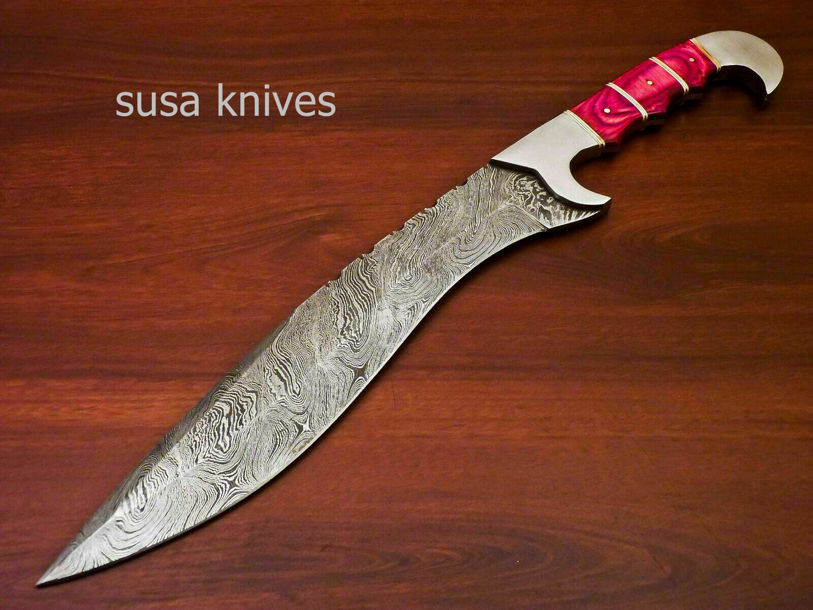 Kukri Knife -Custom Handmade Damascus Kukri Knife [Sheath] Hard Wood Handle - SUSA KNIVES