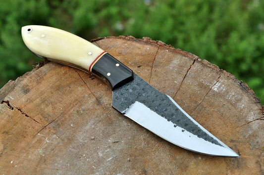 hand Forged Railroad Spike Carbon Steel Hunting Knife W/ Wood & Bone Handle - SUSA KNIVES