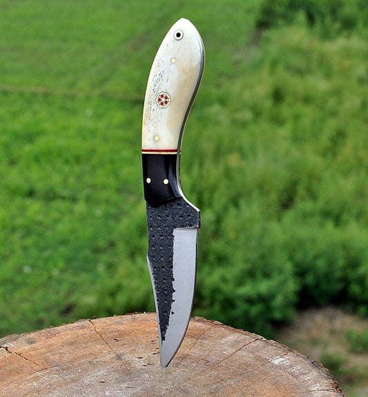 hand Forged Railroad Spike Carbon Steel Hunting Knife W/ Wood & Bone Handle - SUSA KNIVES
