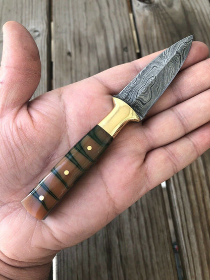 HAND FORGED DAMASCUS STEEL DAGGER BOOT Throwing Knife Resin Brass Bolster Handle - SUSA KNIVES
