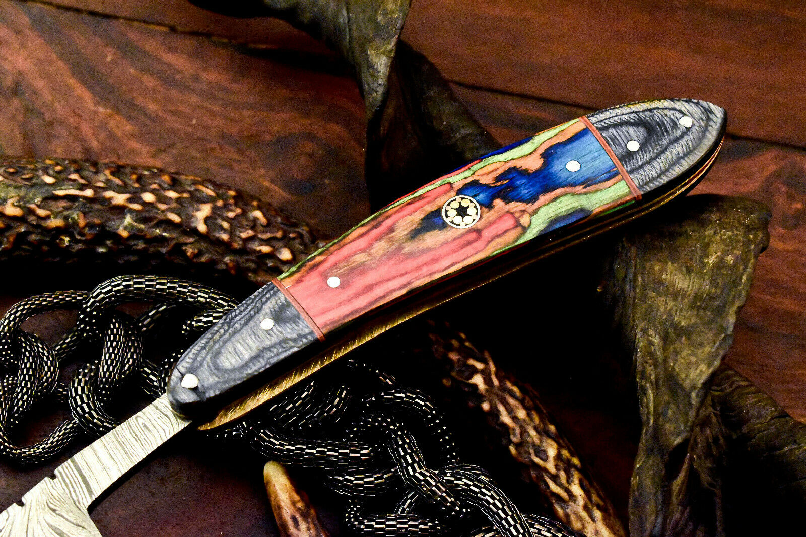 Custom Handmade Damascus Steel Blade Barber Folding Razor | Hard Wood - SUSA KNIVES