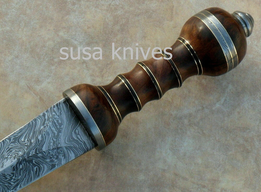 HANDMADE DAMASCUS STEEL GLADIUS SWORD KNIFE 29.50 INCHES WALNUT WOOD HANDLE - SUSA KNIVES
